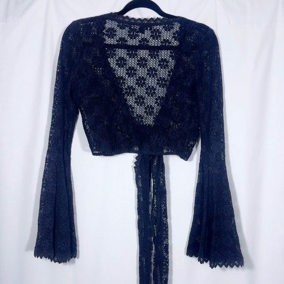 Betsey Johnson Black Lace Front Tie  Top - Picture 3 of 5